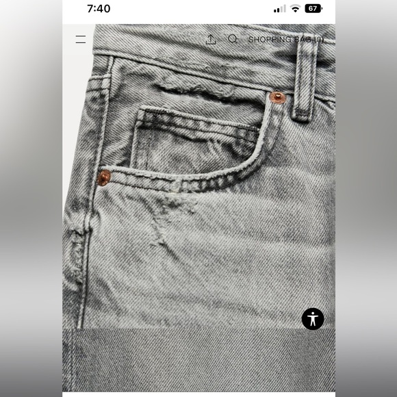 Zara size 2 HIGH-WAISTED distressed- WIDE LEG - FULL LENGTH light gray jeans - Picture 8 of 9